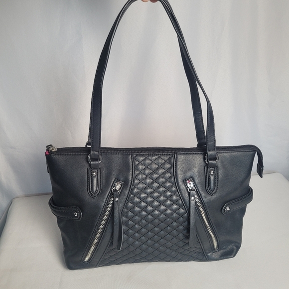 Nicole By Nicole Miller Black Vegan Leather Shoulder Bag - Picture 1 of 15